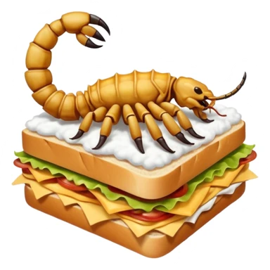 MAKE A SCORPION ON TOP OF A EHITE FLUFFY CLOUD THAT IS HOLDING A SANDWICH IN ITS CLAW AND LOOKING LIKE ITS EATING IT AND NOT ON TOP OF THE SANDWICH sticker