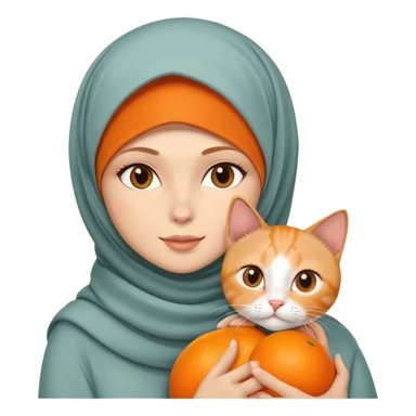 White girl wearing hijab holding orange shorthair cat sticker