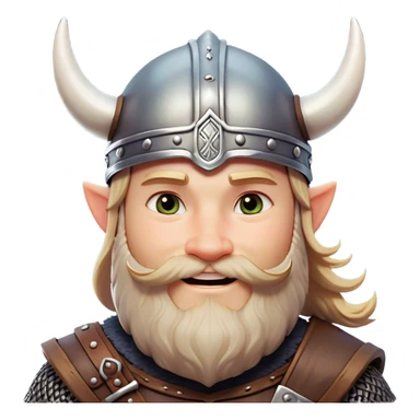 Clash of Clans aesthetic: Cinematic Playful Viking Portrait Emoji, Head tilted with a cheeky grin and twinkling eyes, featuring a compact, charming build with a modest, stylized Viking helmet and a playful beard, his face rendered in natural skin tone, Simplified yet irresistibly charming features, highly detailed, glowing with a warm, inviting radiance, high shine, spirited and lively, stylized with an air of whimsical Nordic mischief, soft glowing outline, capturing the essence of a playful Viking exuding friendly rogue charm! sticker