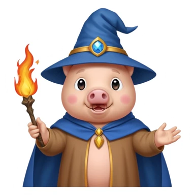 wizard pig summons fire in one hand blue cape sticker