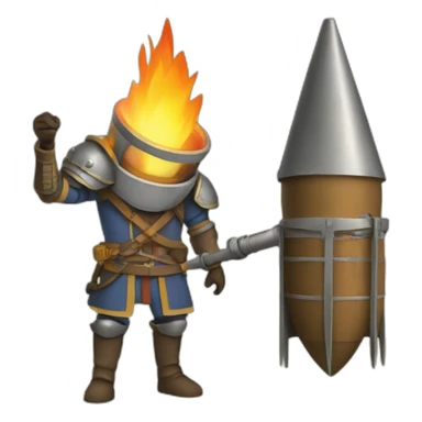 medieval Pyrotechnician holding a rocket in one hand and a torch in the other sticker