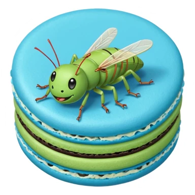 A cartoon cricket on a blue macaron sticker