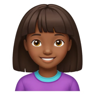 Head without neck of a 10-year-old girl with dark skin, brown hair, and bangs on her forehead. sticker