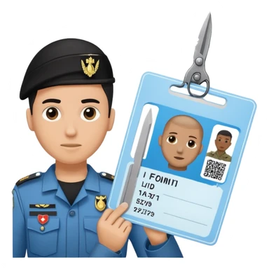 black Scissors cutting a light blue idf soldier ID card in 2 parts .hyper realistic sticker