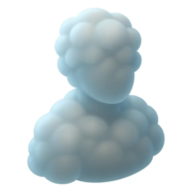 A person from the shoulders up, entirely composed of fluffy white convex clouds, matte glass style. sticker