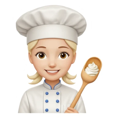 Young female baker - wearing a white chef's hat and holding a cream piping bag sticker