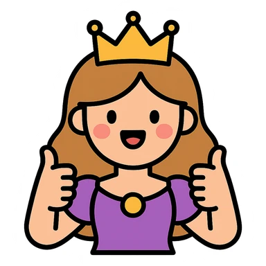 princess giving a double thumbs up, cheerful expression, crown, simple background sticker