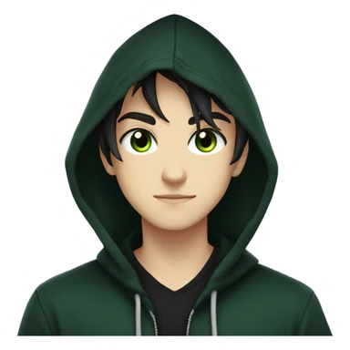 anime boy dark hair dark green eyes in black hoodie  sticker