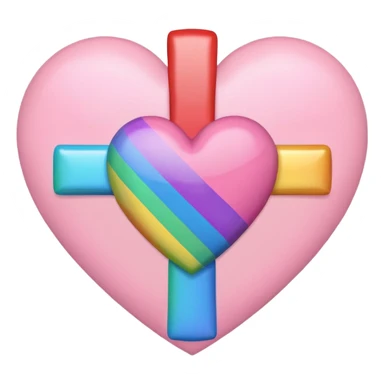Heart infront of cross, pastel pink and rainbow sticker
