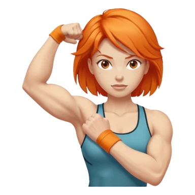 woman flexing her arm with orange hair sticker
