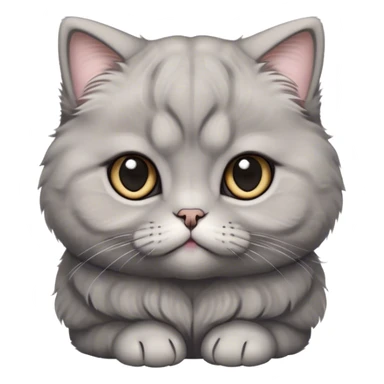 Cinematic Adorable Fluffy Grey Scottish Fold Cat Portrait Emoji, Head tilted cutely with big, sparkling eyes and adorable folded ears, soft grey fur with darker points on the ears, face, and paws, Simplified yet irresistibly adorable features, highly detailed, glowing with a soft, warm glow, high shine, affectionate and playful, stylized with a touch of whimsy, bright and endearing, soft glowing outline, capturing the essence of a curious and loving kitten with the signature charm of a Scottish Fold's unique folded ears, so cute it feels like it could leap out of the screen and snuggle up for a cuddle! sticker