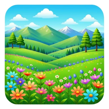 lush green meadow with wildflowers, no mountains sticker
