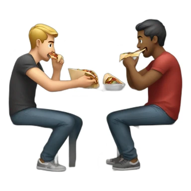 two men eating shawarma on a bench sticker