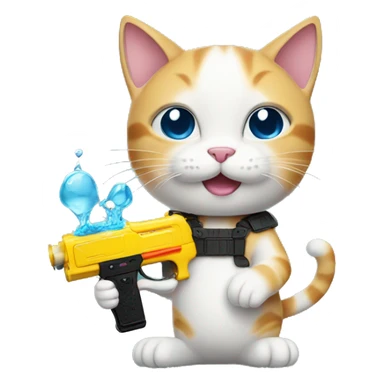 cute cat with water gun in cats paws sticker
