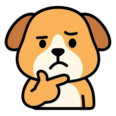 cute brown and white dog with a thinking face sticker