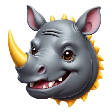 Cinematic Comical Rhinoceros Portrait Emoji, Head tilted dramatically with an exaggeratedly amused expression, featuring a striking, glossy slate-gray hide with a boldly textured horn, wide, expressive eyes filled with playful disbelief, Simplified yet hilariously expressive features, highly detailed, glowing with a slightly sassy glow, high shine, dramatic yet playful, stylized with an air of cheeky wild mischief, bright and endearing, soft glowing outline, capturing the essence of a spirited and over-the-top rhinoceros, so meme-worthy it feels like it could charge its way into internet fame instantly! sticker