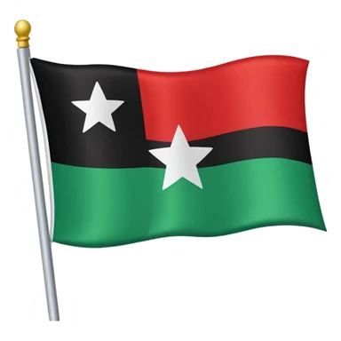 A three horizontally equal striped flag with green on top white in the middle and red in the bottom with a small black star in the middle sticker