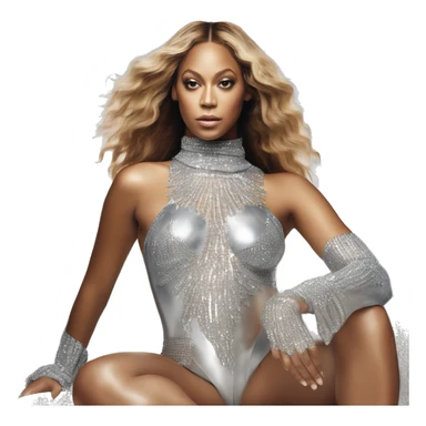 beyonce wearing silver crystal leotard sitting on silver horse renaissance album cover sticker
