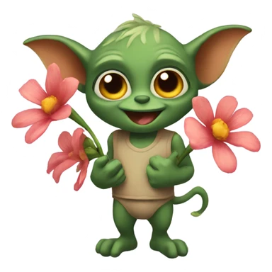 gremlin holding flowers  sticker