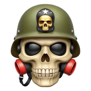A bold emoji-style skull wearing a realistic army helmet,shushing . Clean vector style, high contrast, centered composition, modern emoji aesthetic, detailed helmet texture, confident and intense expression, 3D glossy finish, high resolution , no body , finger shuting is mouth sticker