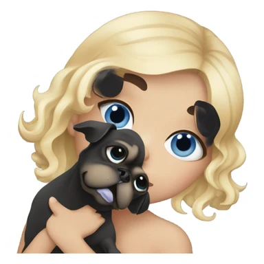 Girl with wavy blonde hair and blue eyes kissing a black pug sticker