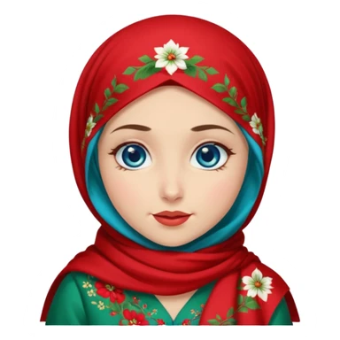 Turkish beautiful finish Konya girl blue eyes with red floral hijab and green red dress and she winked  sticker