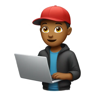 boy with cap and laptop sticker