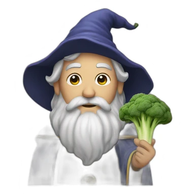 A wizard holding a broccoli sticker