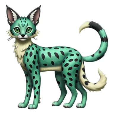 Epic complex detailed dark dusky gloomy deep gothic dark-deep-green, black, realistic Fakémon-Sprigatito-Floragato-Meowscarada-Trico-Sergal-Serval-Vernid-creature (full body) sticker