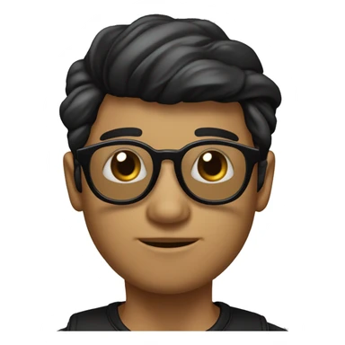 Persona tono piel blanco medio con cabello negro, ojo cafés, peinado hacia delante y con gafas cool sticker