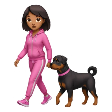 African american woman in all pink tracksuit walking big Rottweiler dog sticker