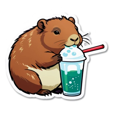 Capybara drinking boba sticker