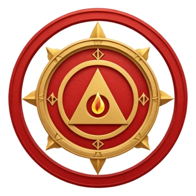 a circular casting sigil inspired by the wizard101 balance school using base color sand and trim color red. A golden scale in the middle as a focus  sticker