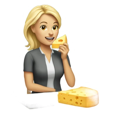 Blonder teacher eating cheese sticker