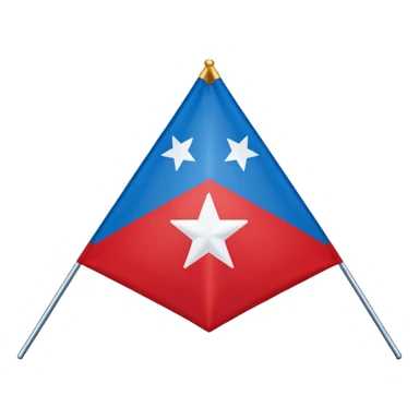 red in left with 64 white 4 pointed stars forming an equilateral rhombus and in right two colors blue above and white sticker