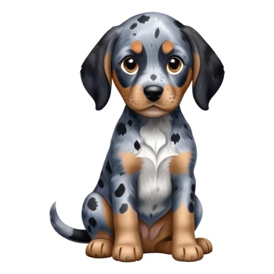 sitting puppy bluetick coonhound with black and blue spotted coat on white background sticker