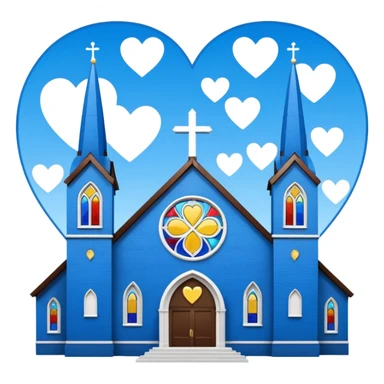 blue church building with hearts sticker