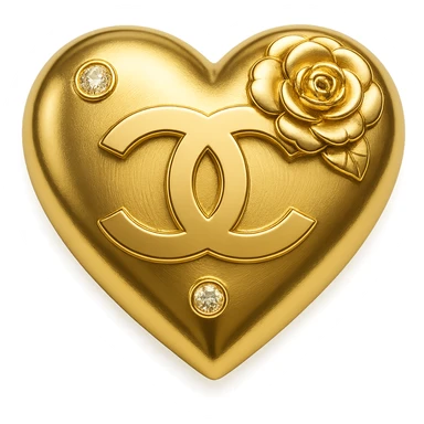 Chanel heart in metallic gold style with a camellia flower and diamond accents, glamorous sticker