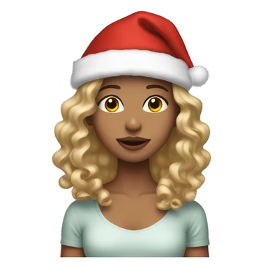 girl with dirty blonde wavy hair wearing a christmas hat sticker