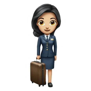 long dark hair brown eyed girl flight attendant holding suitcase sticker