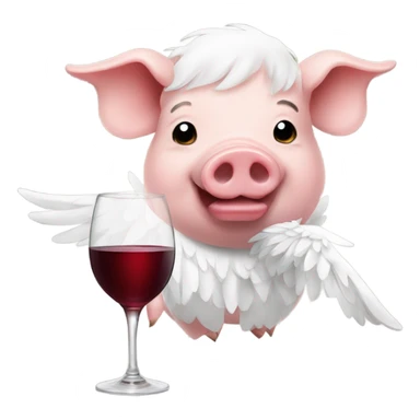 pig with white wings drinking wine sticker