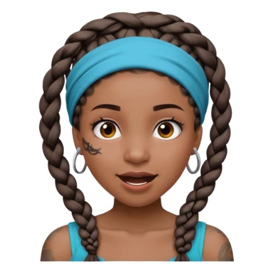 big lose braids starting from the top of the head woman face wiith big visible braids and mono color headband on head excited face and braids as big as headband and lots and lots of face tattoos sticker
