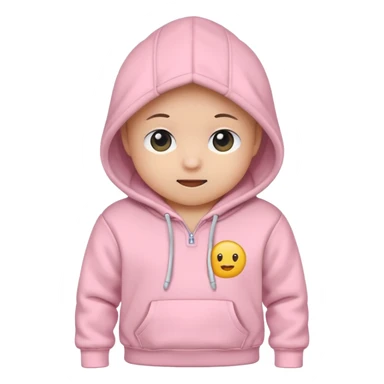 baby pink colour hoodie( only hoodie packshot) with hood emoji  sticker
