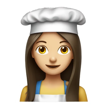 Brunette long straight hair girl making dinner in a cook hat sticker