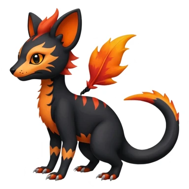 Rare realistic cute gothic Salandit-Litten-Quilava-Genet-species-Fakemon-hybrid-creature, with fiery markings, full body sticker