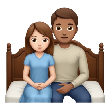 A brown-haired girl and a brown-haired man. They are both on a bed. The girl is sitting on the man.she is sitting on a man . they are in a sex position sticker