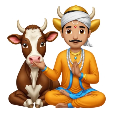 Indian man worshipping cow sticker
