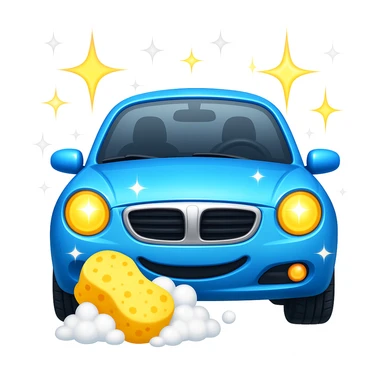 Remix the car wash with sparkling clean car emoji, add creative new elements or effects while keeping the car and clean theme, in the style of emoji (apple style emojis). sticker