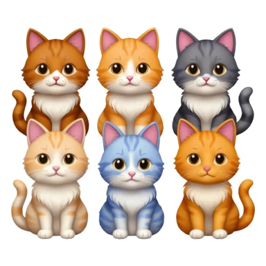 6 cats with different coloured coats sticker
