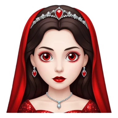 Bride of Dracula with long dark brown hair, red sequin outfit sticker